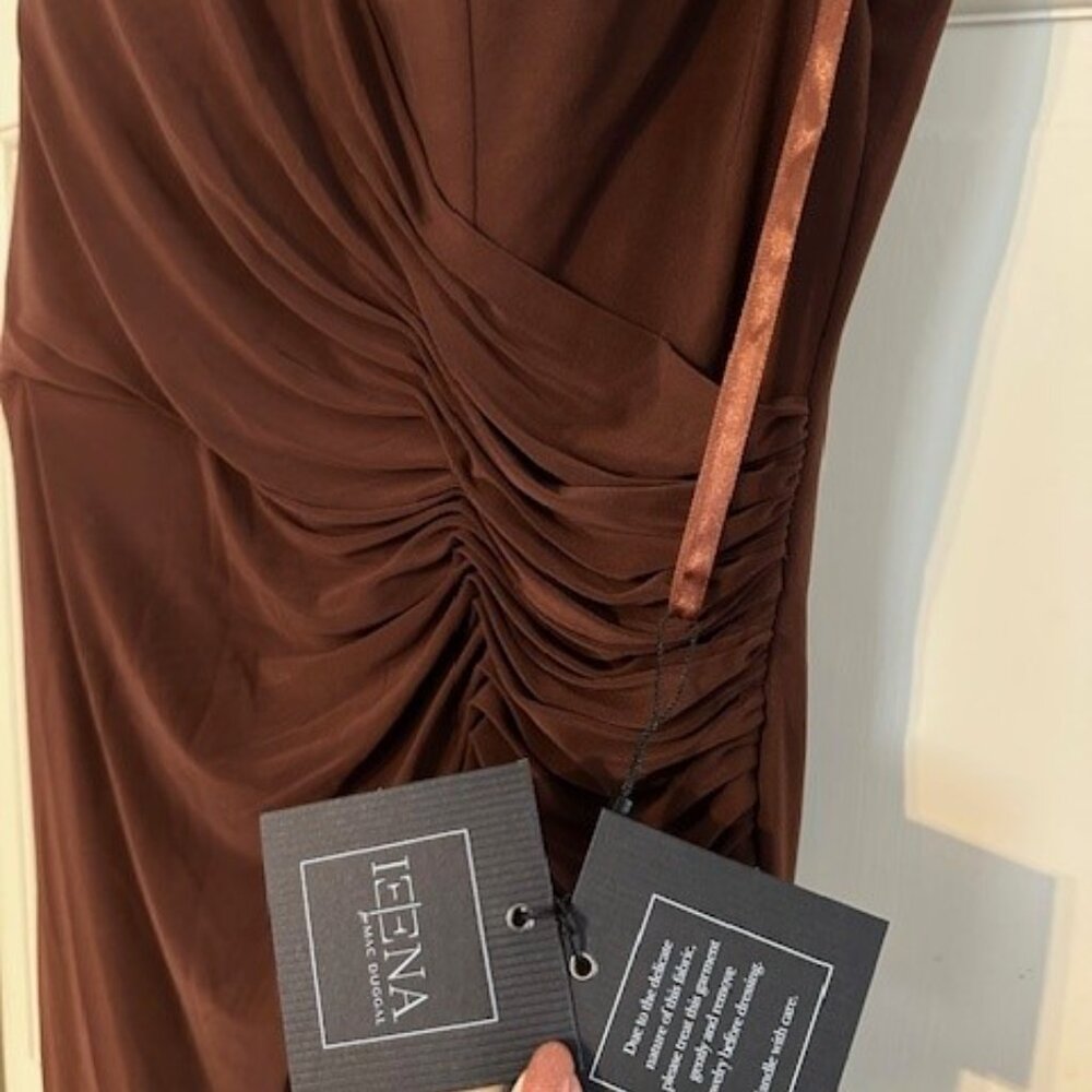 MAC DUGGAL Dress Size 10 Evening Gown NEW Chocolate Brown Faux Wrap V Neck - Picture 6 of 7
